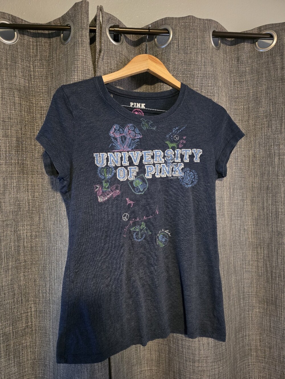 PINK Victoria's Secret Navy 'University of Pink' Mushroom Doodle Tee
